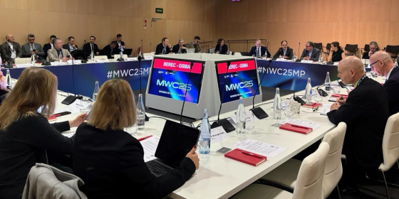 The image shows the participants of the BEREC-GSMA meeting at the World Mobile Congress 2025.