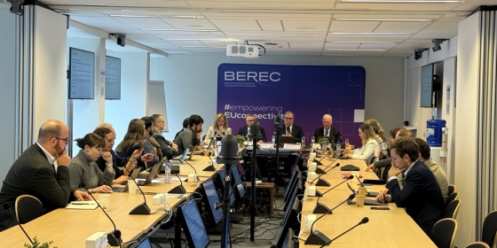 The image shows the participants of the BEREC public debriefing on the outcomes of the 64th BEREC ordinary meetings held on 8 October 2025 in Brussels, Belgium. The image shows the participants of the BEREC public debriefing on the outcomes of the 64th BEREC ordinary meetings held on 8 October 2025 in Brussels, Belgium.