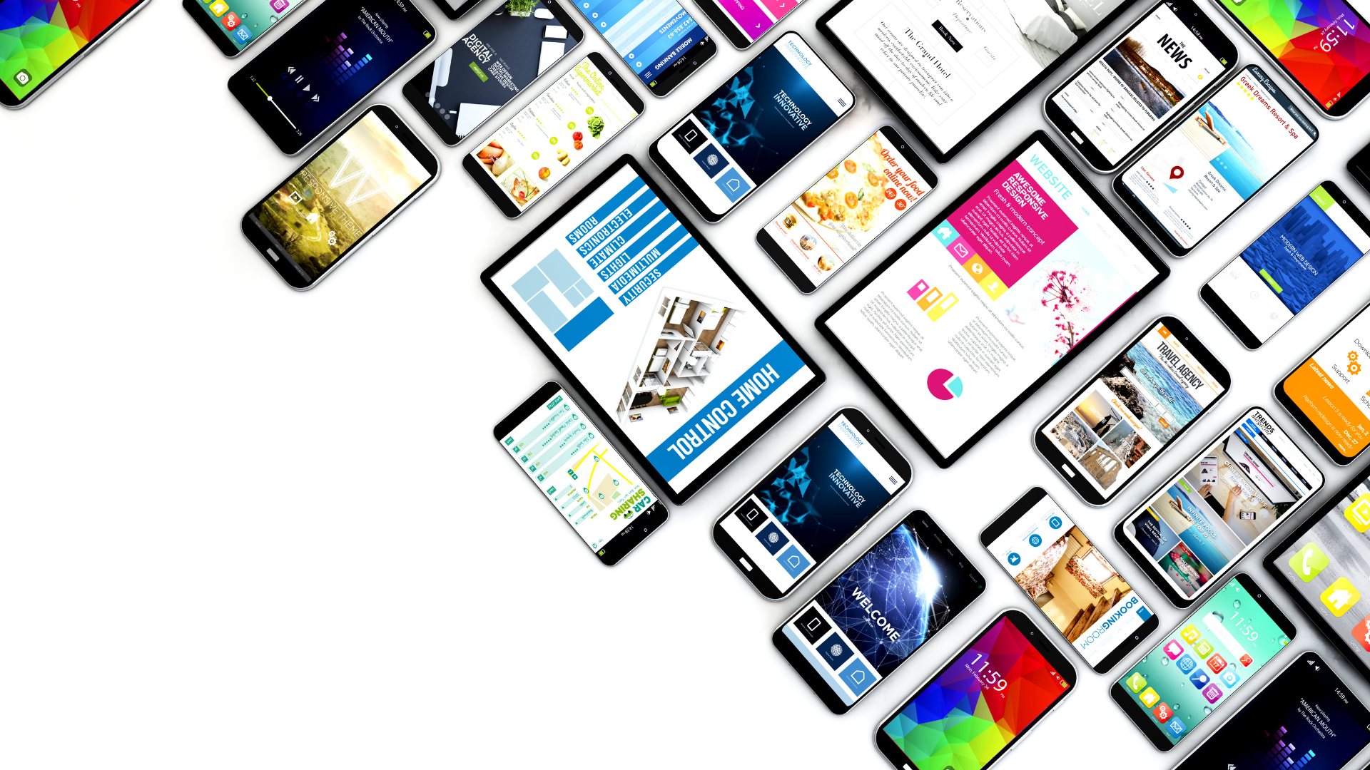 The image shows multiple mobile devices