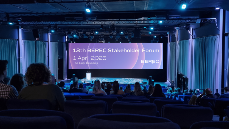 The image shows a meeting venue in the conference center the EGG, in Brussels, Belgium.